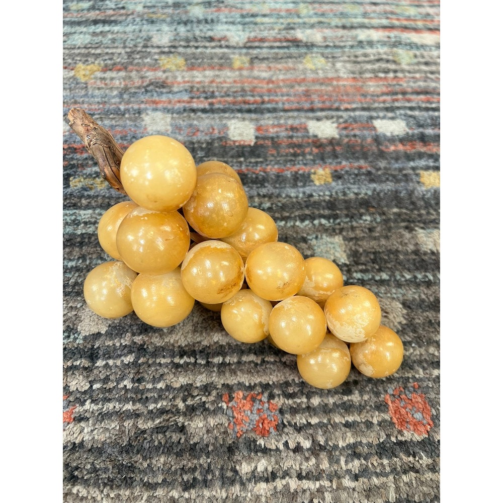 Vintage Yellow Stone Grape Cluster Wood Stem Retro Decorative Fruit 2.5 Lbs